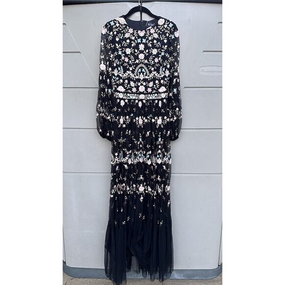 Mac Duggal 35111 Floral Embellished Embroidered Mesh Gown Bishop Sleeve Sz 2 NWT - Picture 2 of 14